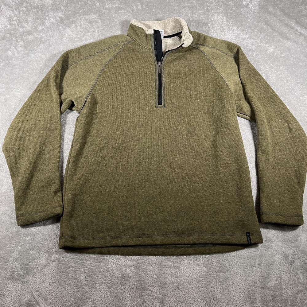 Columbia Sweater Mens Medium Olive‎ Green Sherpa Lined Fleece Quarter Zip Winter